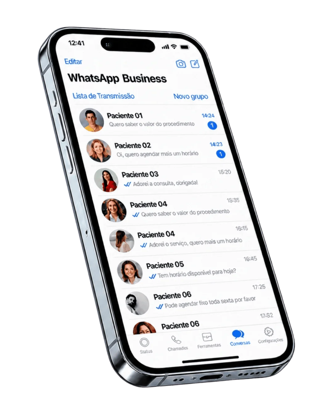 WhatsApp Business da clínica recebendo contatos de novos pacientes